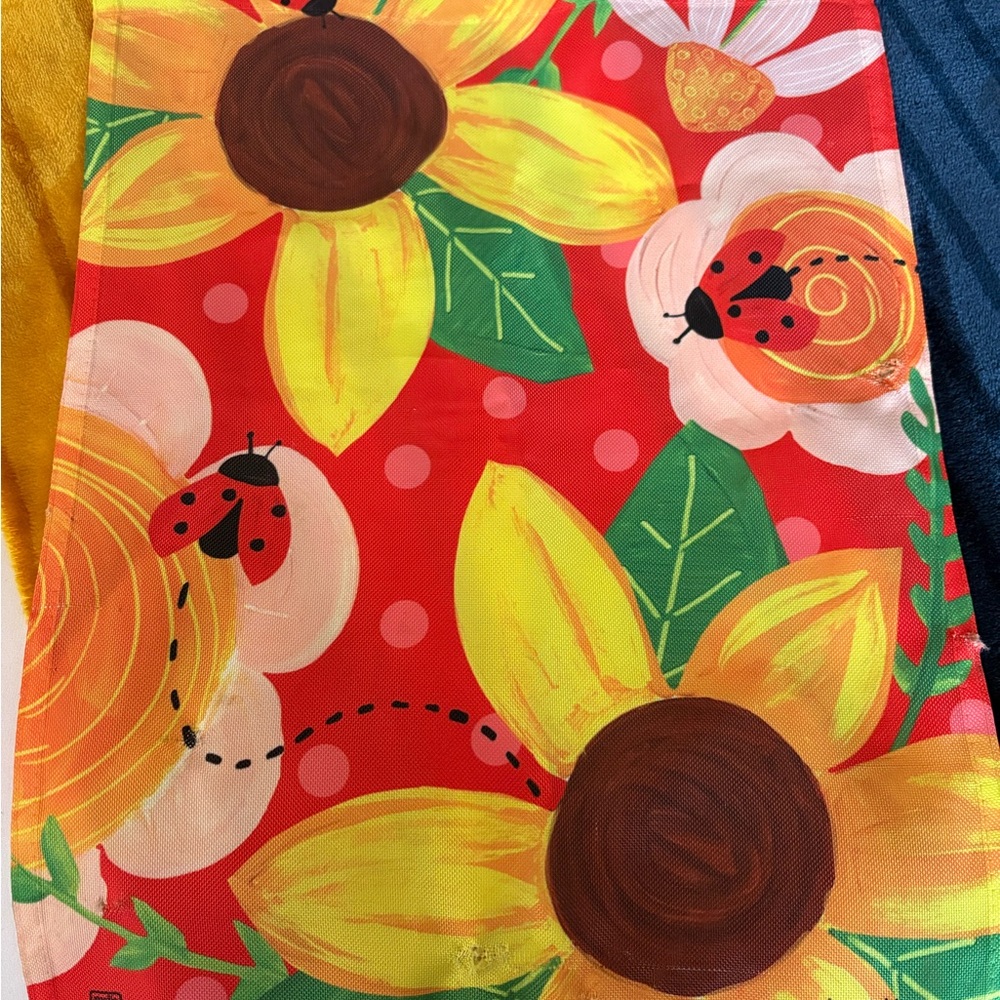 Colorful Sunflower and Ladybug Garden Flag, Doormat and Bow Set - Picture 3 of 4